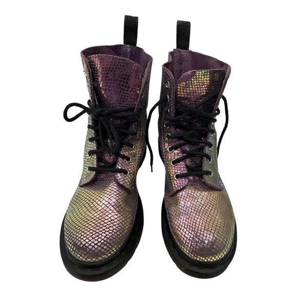 Dr. Martens Purple Combat Moto Boots 1460 PASCAL SNAKE METALLIC SUEDE BOOTS L 7 - Picture 5 of 10